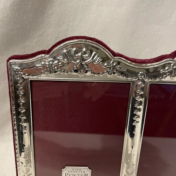Fine English Pewter Double Picture Frame for 4 X 6 Photos Art Nouveau Burgundy B - Picture 5 of 9